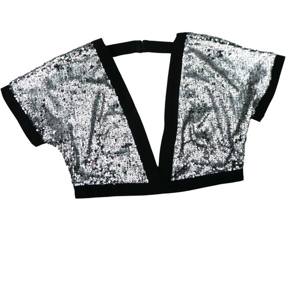 Superdown Sequin Crop Top Plunging V Neckline Square Cutout Back Disco Ball M - Picture 2 of 10